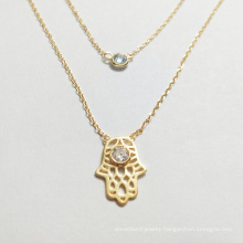 hamsa handmade pendant 925 sterling silver gold plated diamond zircon necklace customization